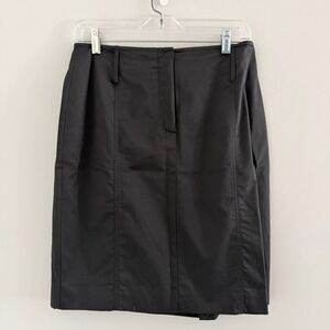 Work To Weekend Black Nylon Blend Pencil Skirt Zip Size 6 Minimalist Office Chic